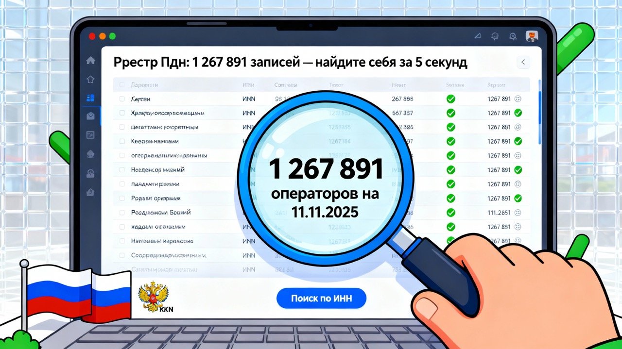 Реестр операторов ПДн РКН 2025: 1 267 891 записей — поиск по ИНН, названию, ОГРН за 5 секунд