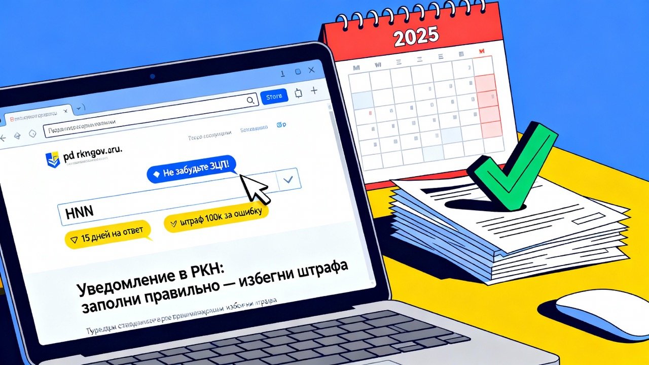 Как заполнить и подать уведомление в РКН 2025: форма, поля, ошибки — пошагово с примерами и шаблоном
